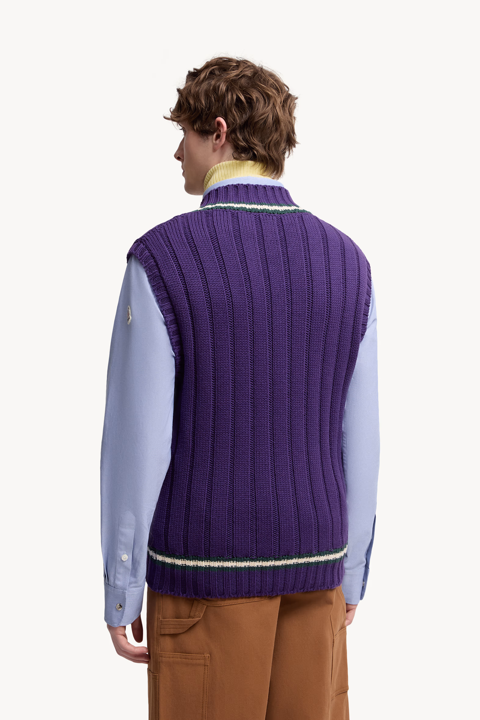 Wool & Cotton V-Neck Vest Men Purple Moncler 5